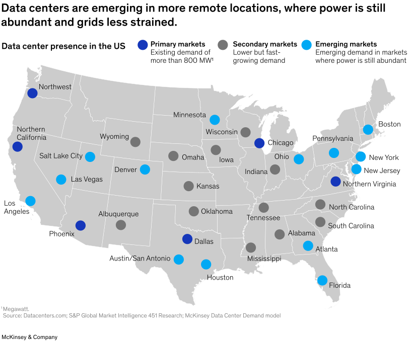 Map of data centers in USA, 2025